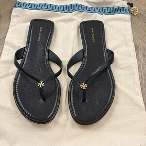 Tory Burch Leather Flip Flops Black